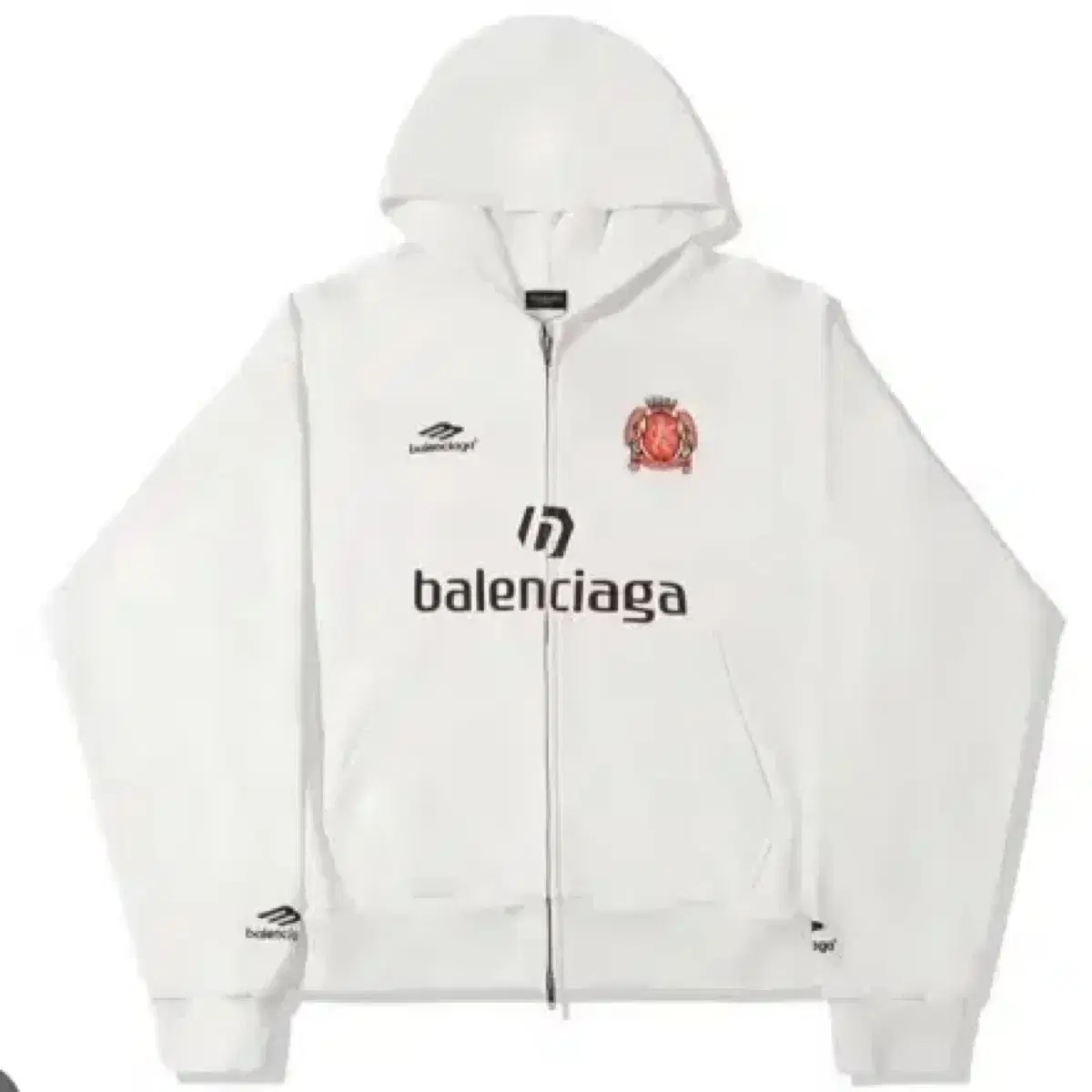 バレンシアガサッカーフーディージップアップ Tシャツホワイトソウル